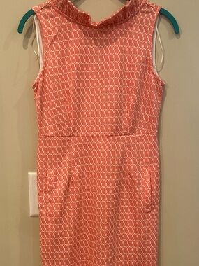 Tyler Boe Coral & White Sleeveless Midi Shift Dress